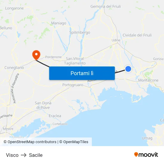 Visco to Sacile map