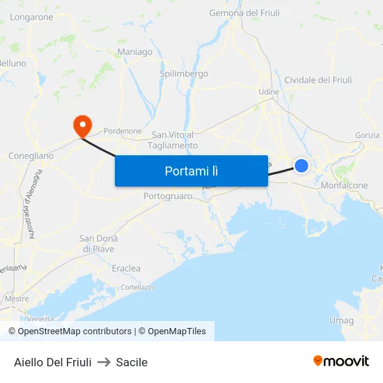 Aiello Del Friuli to Sacile map