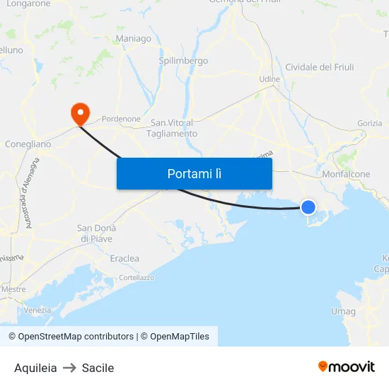 Aquileia to Sacile map