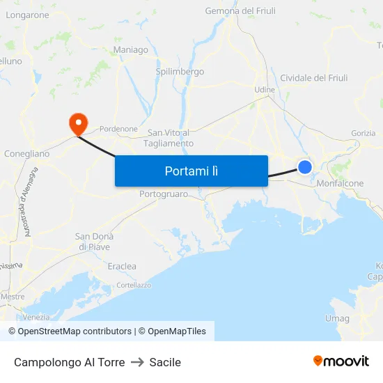 Campolongo Al Torre to Sacile map