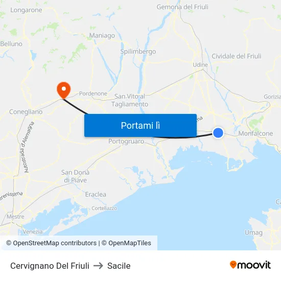 Cervignano Del Friuli to Sacile map