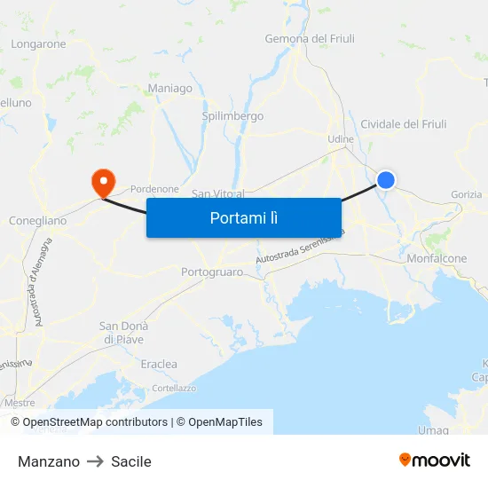 Manzano to Sacile map