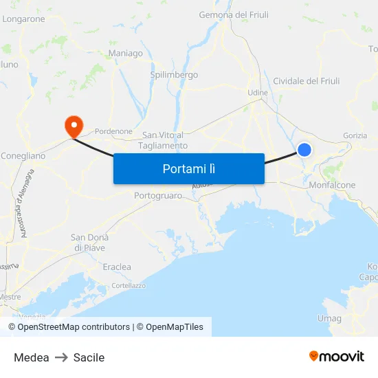 Medea to Sacile map