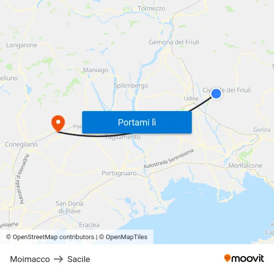 Moimacco to Sacile map