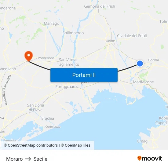 Moraro to Sacile map