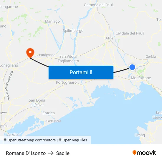 Romans D' Isonzo to Sacile map
