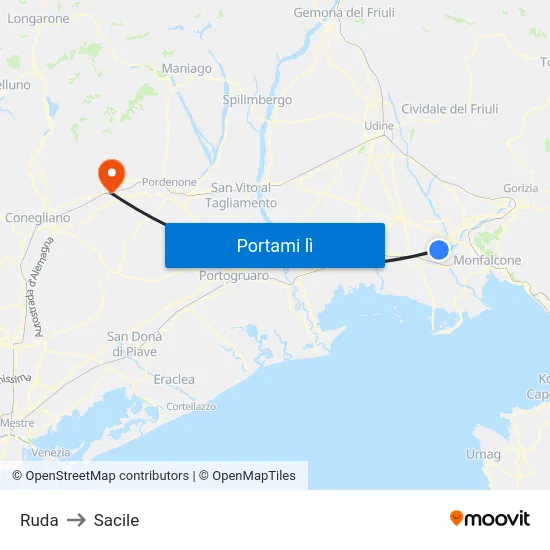 Ruda to Sacile map