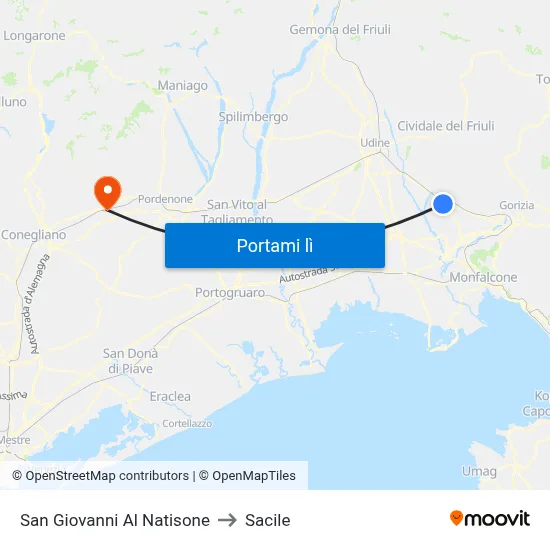 San Giovanni Al Natisone to Sacile map