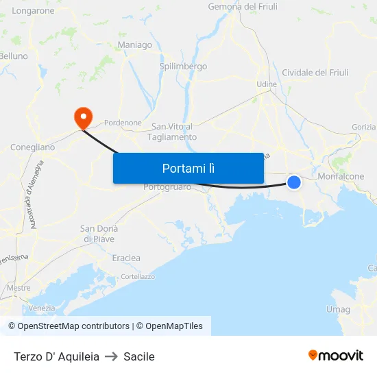 Terzo D' Aquileia to Sacile map