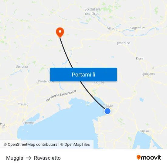 Muggia to Ravascletto map