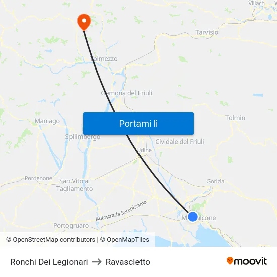 Ronchi Dei Legionari to Ravascletto map