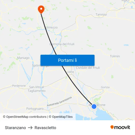 Staranzano to Ravascletto map