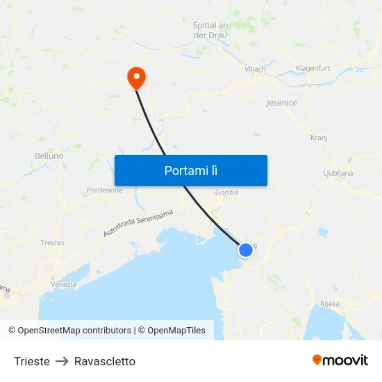 Trieste to Ravascletto map