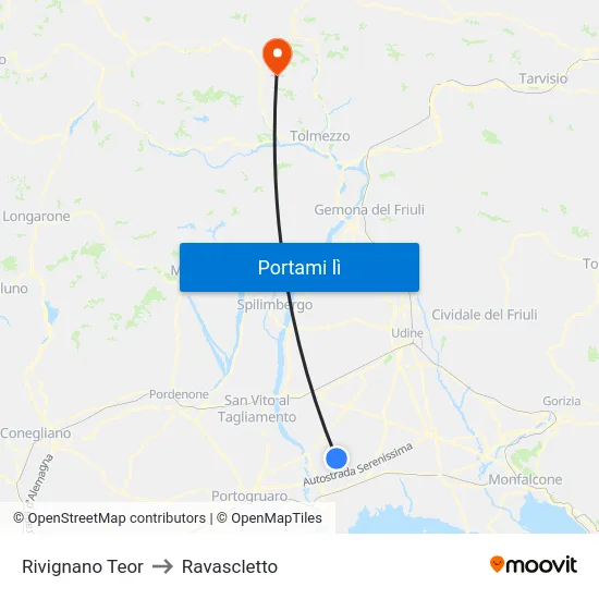 Rivignano Teor to Ravascletto map