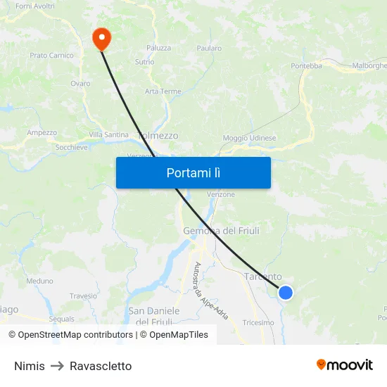 Nimis to Ravascletto map