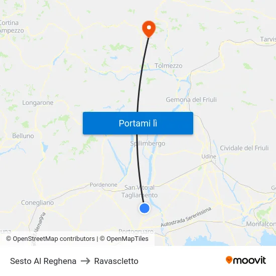 Sesto Al Reghena to Ravascletto map