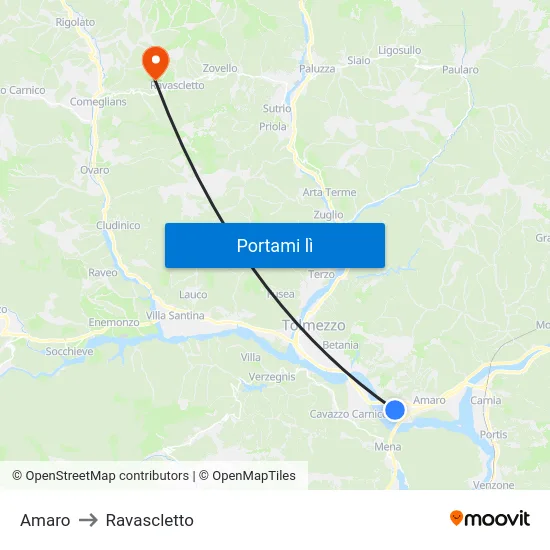 Amaro to Ravascletto map