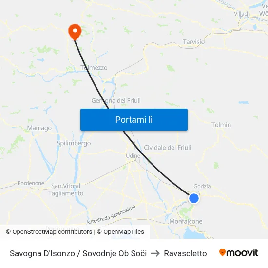 Savogna D'Isonzo / Sovodnje Ob Soči to Ravascletto map