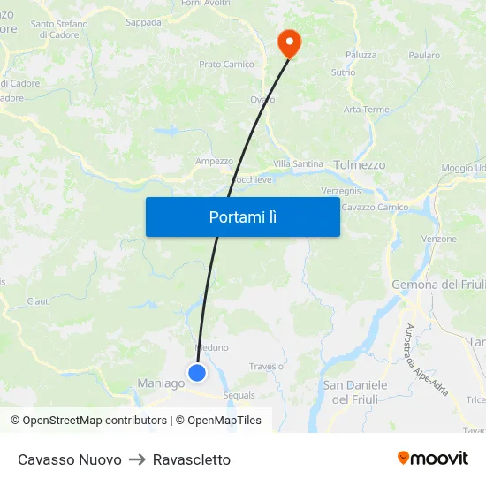 Cavasso Nuovo to Ravascletto map