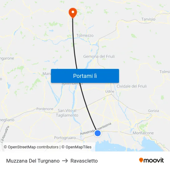 Muzzana Del Turgnano to Ravascletto map