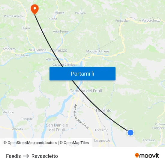 Faedis to Ravascletto map