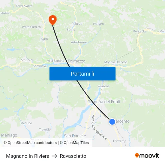 Magnano In Riviera to Ravascletto map
