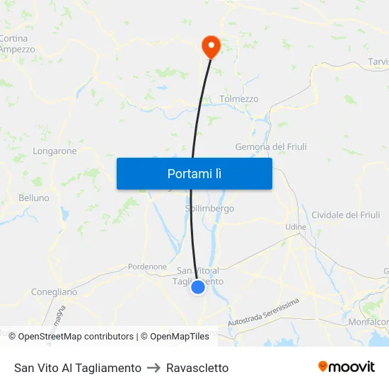 San Vito Al Tagliamento to Ravascletto map