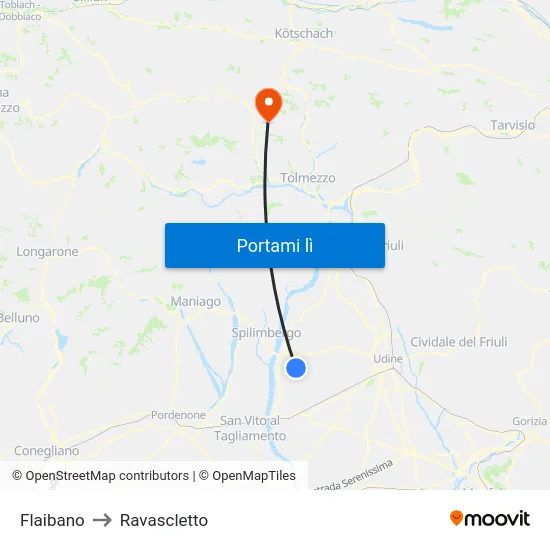 Flaibano to Ravascletto map