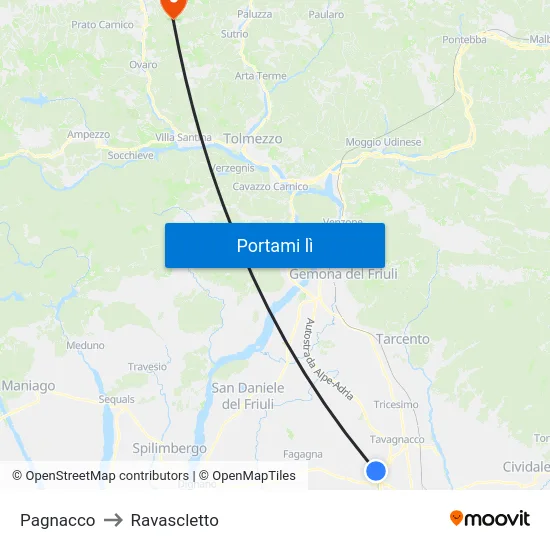 Pagnacco to Ravascletto map