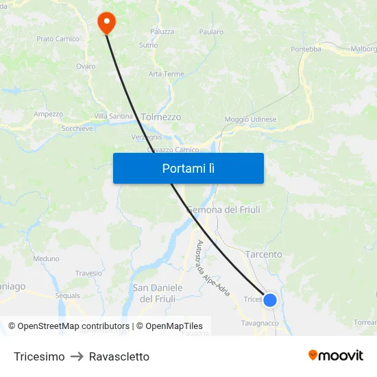 Tricesimo to Ravascletto map