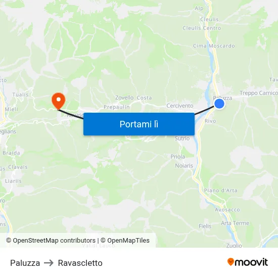 Paluzza to Ravascletto map