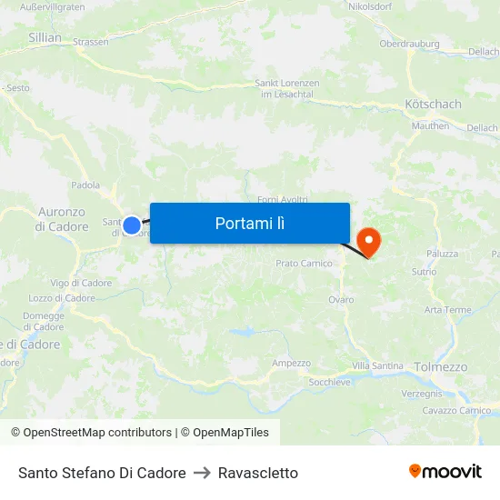 Santo Stefano Di Cadore to Ravascletto map