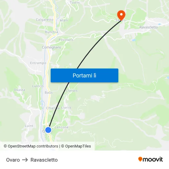 Ovaro to Ravascletto map