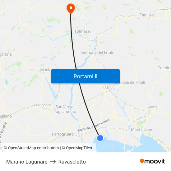 Marano Lagunare to Ravascletto map