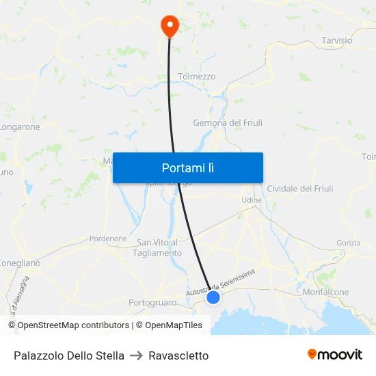 Palazzolo Dello Stella to Ravascletto map
