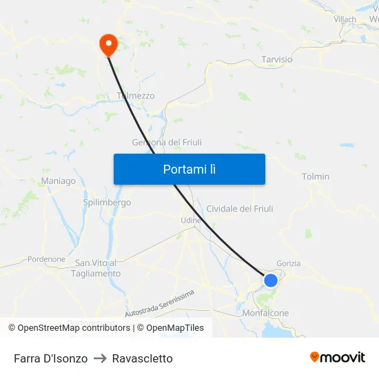 Farra D'Isonzo to Ravascletto map