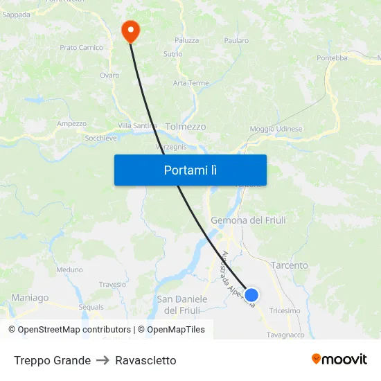 Treppo Grande to Ravascletto map