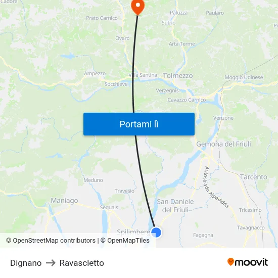 Dignano to Ravascletto map