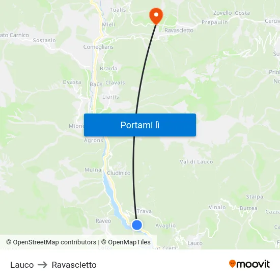 Lauco to Ravascletto map