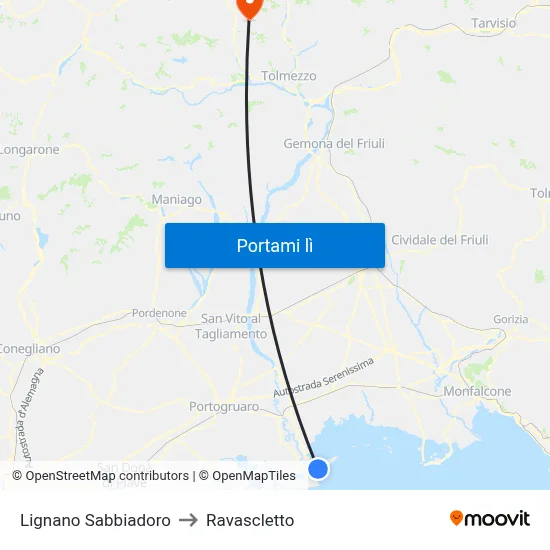 Lignano Sabbiadoro to Ravascletto map