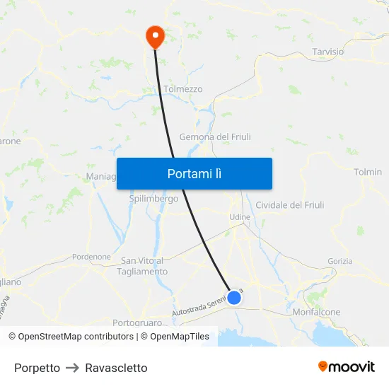 Porpetto to Ravascletto map