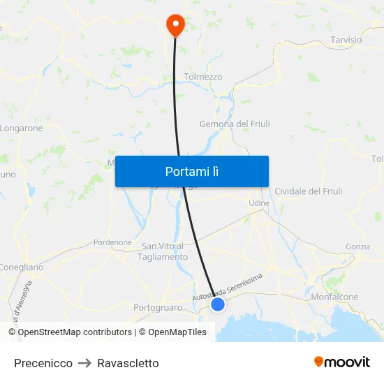 Precenicco to Ravascletto map