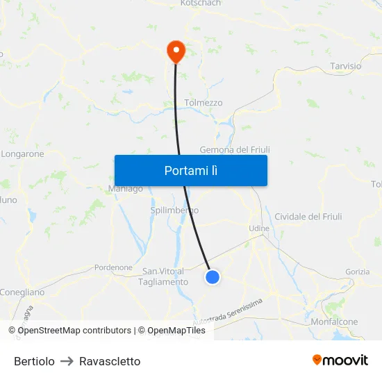 Bertiolo to Ravascletto map