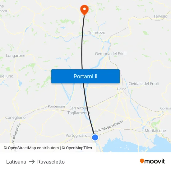 Latisana to Ravascletto map