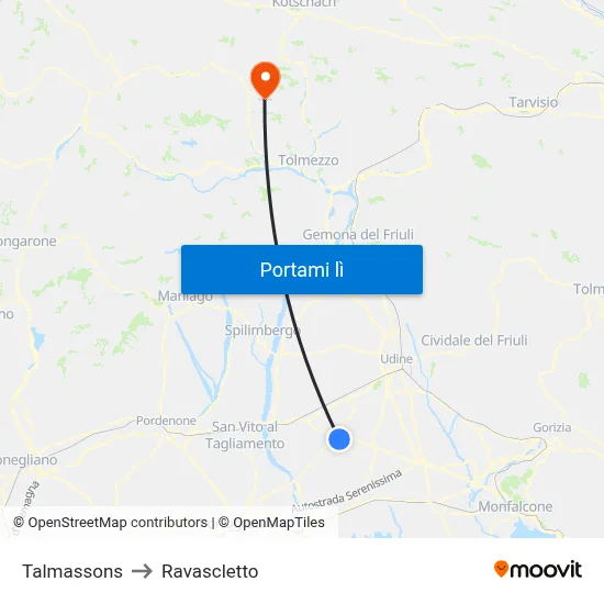 Talmassons to Ravascletto map