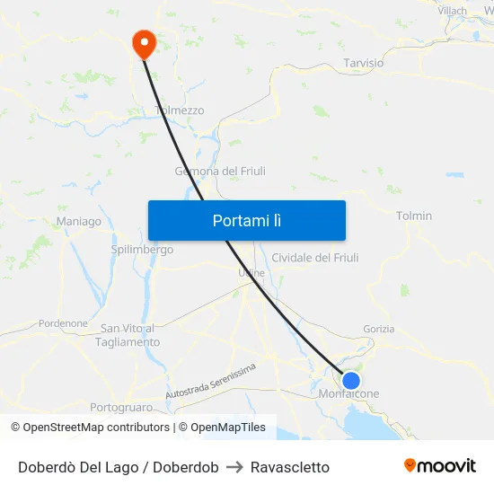 Doberdò Del Lago / Doberdob to Ravascletto map