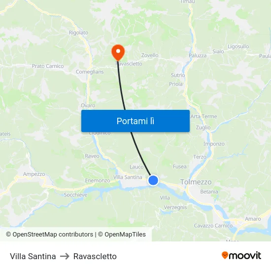 Villa Santina to Ravascletto map