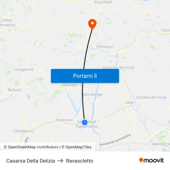 Casarsa Della Delizia to Ravascletto map