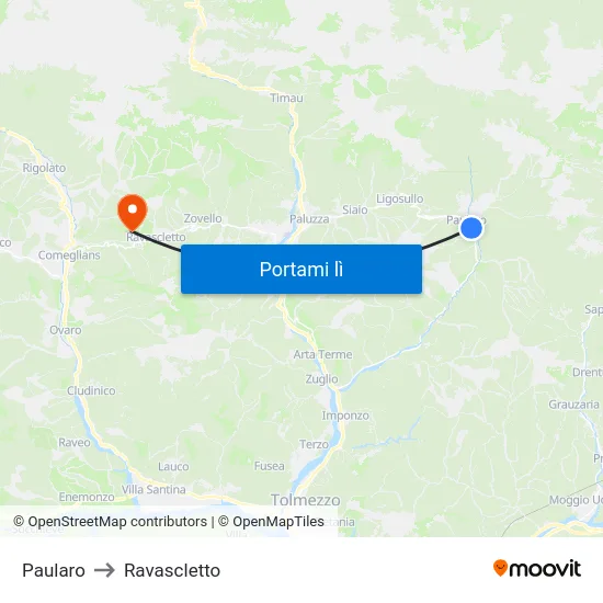 Paularo to Ravascletto map