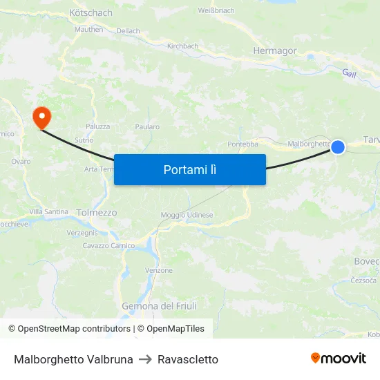 Malborghetto Valbruna to Ravascletto map
